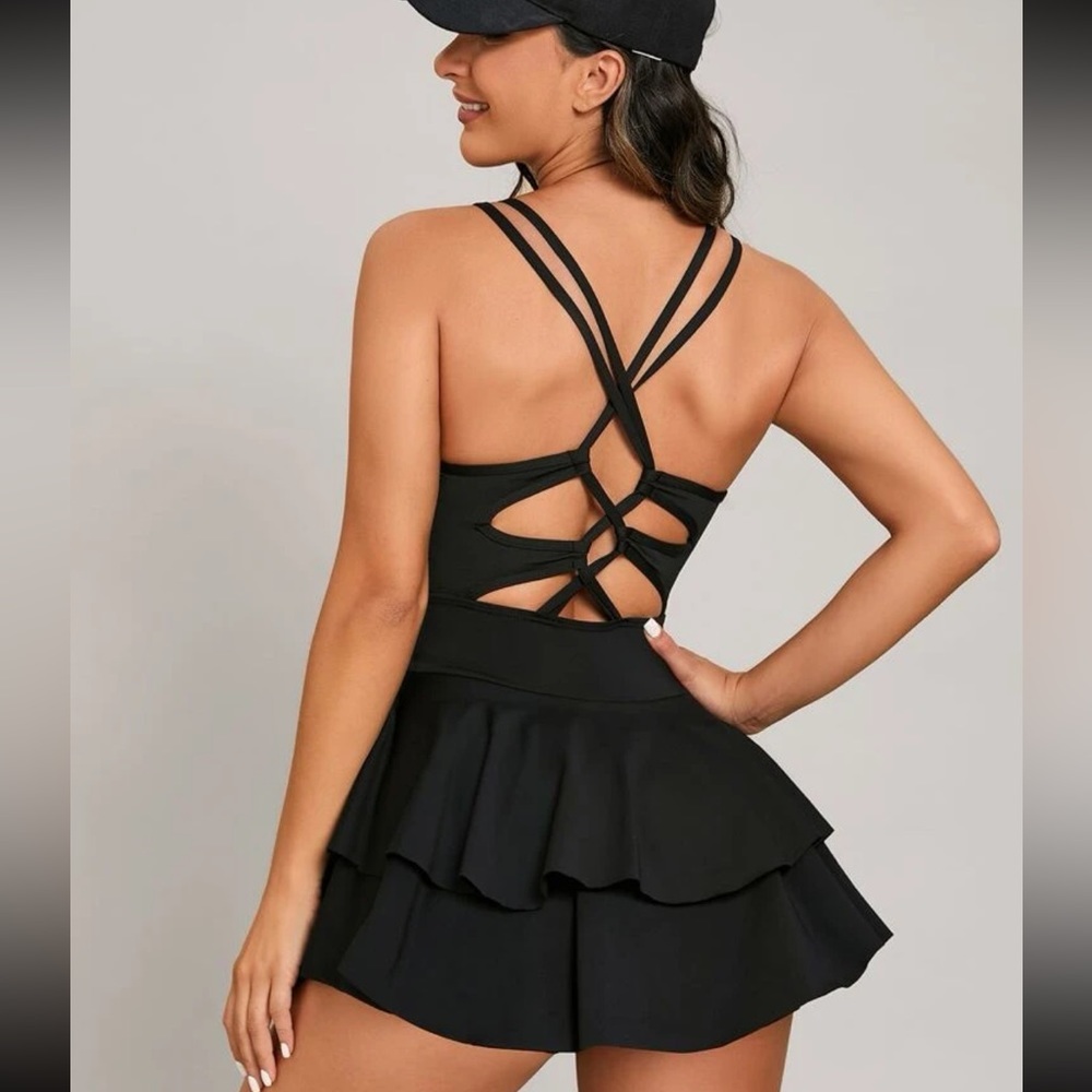 A6 - 332 Black straps back tennis dress medium